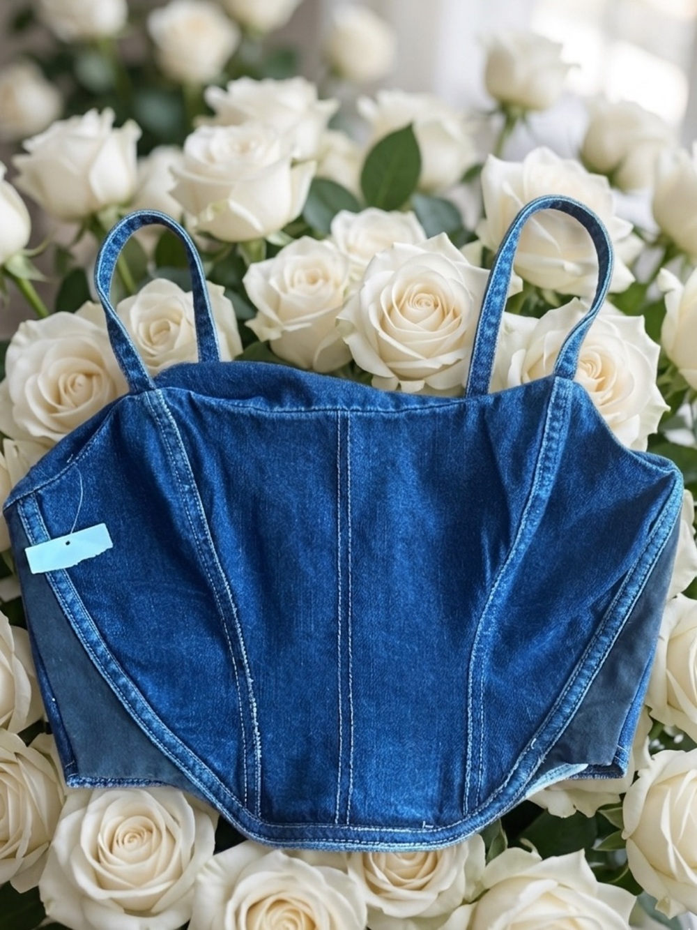 Forever 21 Denim Corset Crop Top